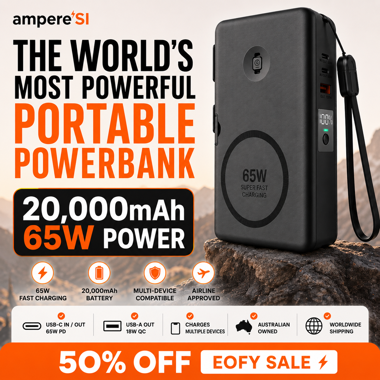 PowerPack ampere'SI Next Generation 8 - Travel Power Bank 20,000mAh